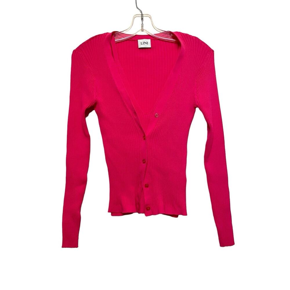 Lini Ribbed Stretch Twin Set Cardigan Cami 2 Piece Women Size Small Bright‎ Pink